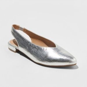 silver nicka slingback flats sz 6.5